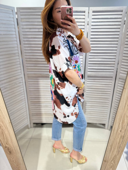 Oversized Εμπριμέ Πουκάμισο