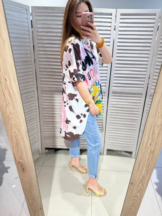 Oversized Εμπριμέ Πουκάμισο