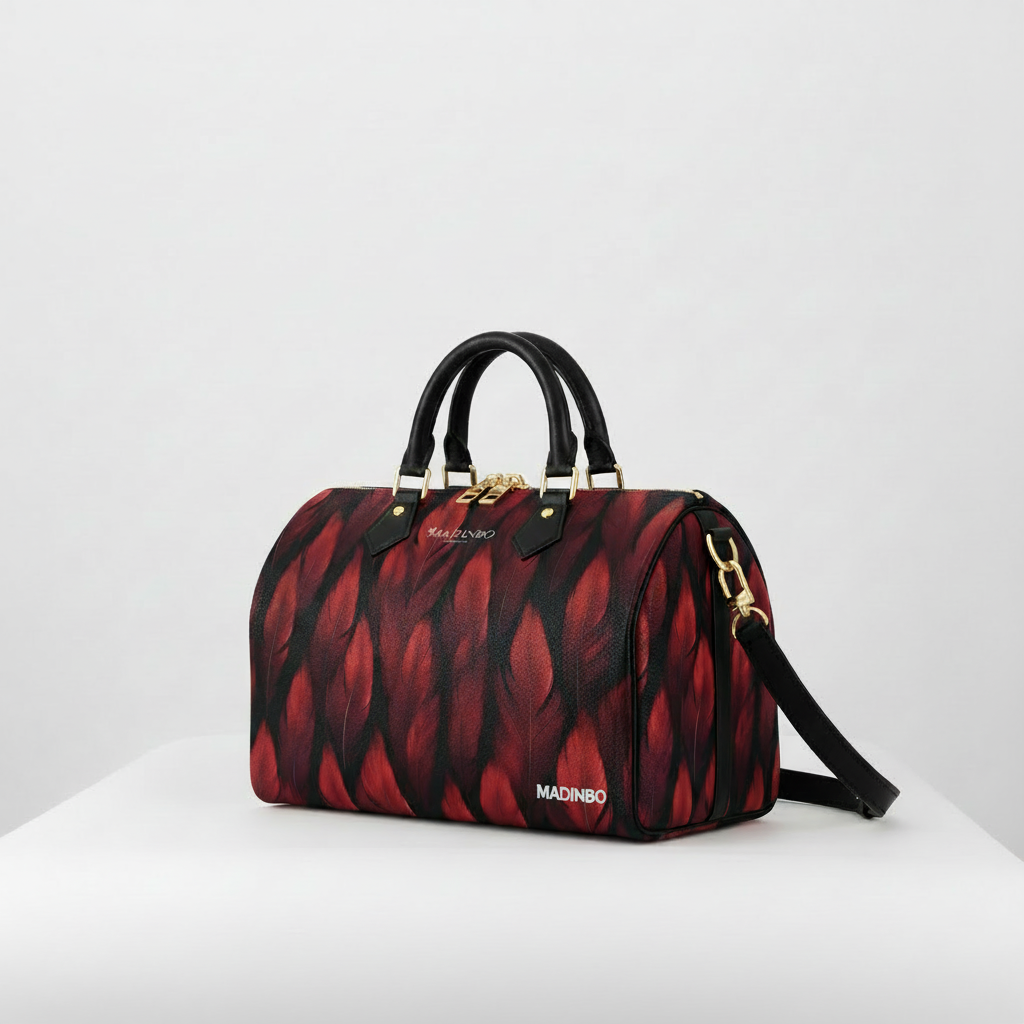 MADINBO BAG - MADE IN ITALY - WITH FEATHER PATTERN PRINT: 35 cm x 26 cm
